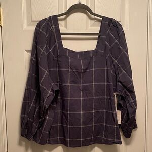 A.N.A Plaid Square Neck Off the Shoulder Women's Top…size 3X
